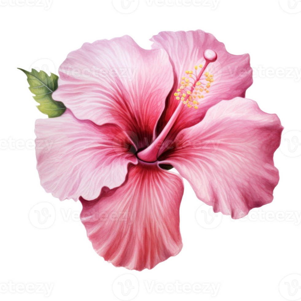 Pink Hibiscus, Tropical Flower Illustration. Watercolor Style. png