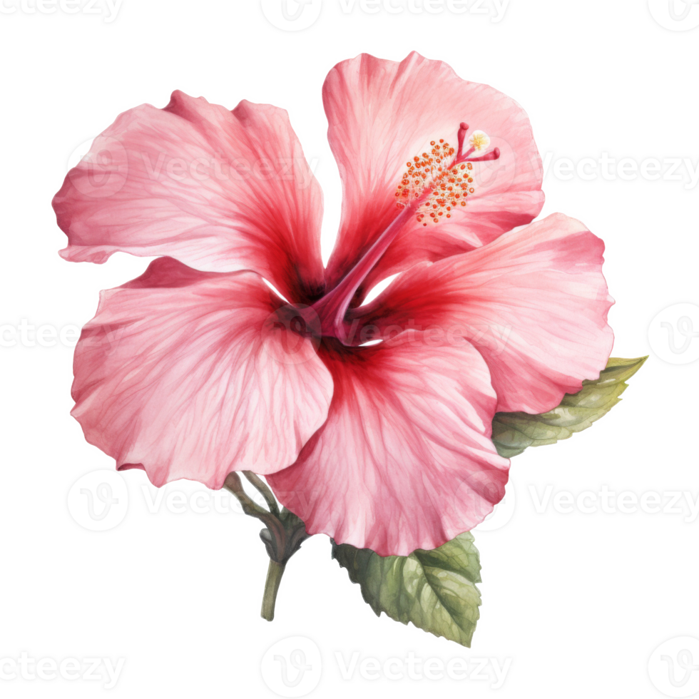 Pink Hibiscus, Tropical Flower Illustration. Watercolor Style. png