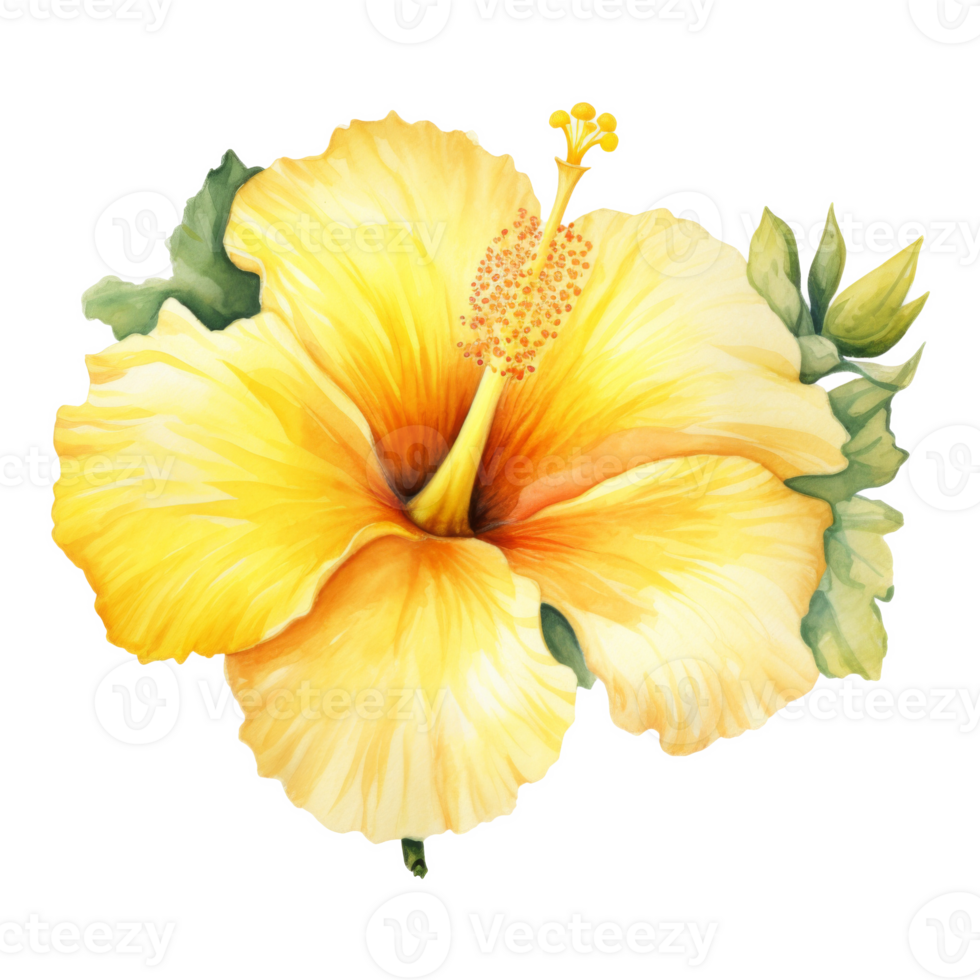 Yellow Hibiscus, Tropical Flower Illustration. Watercolor Style. png