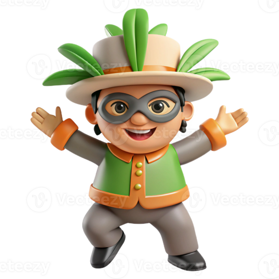 Happy 3D Cartoon Character Wearing Festive Costume png