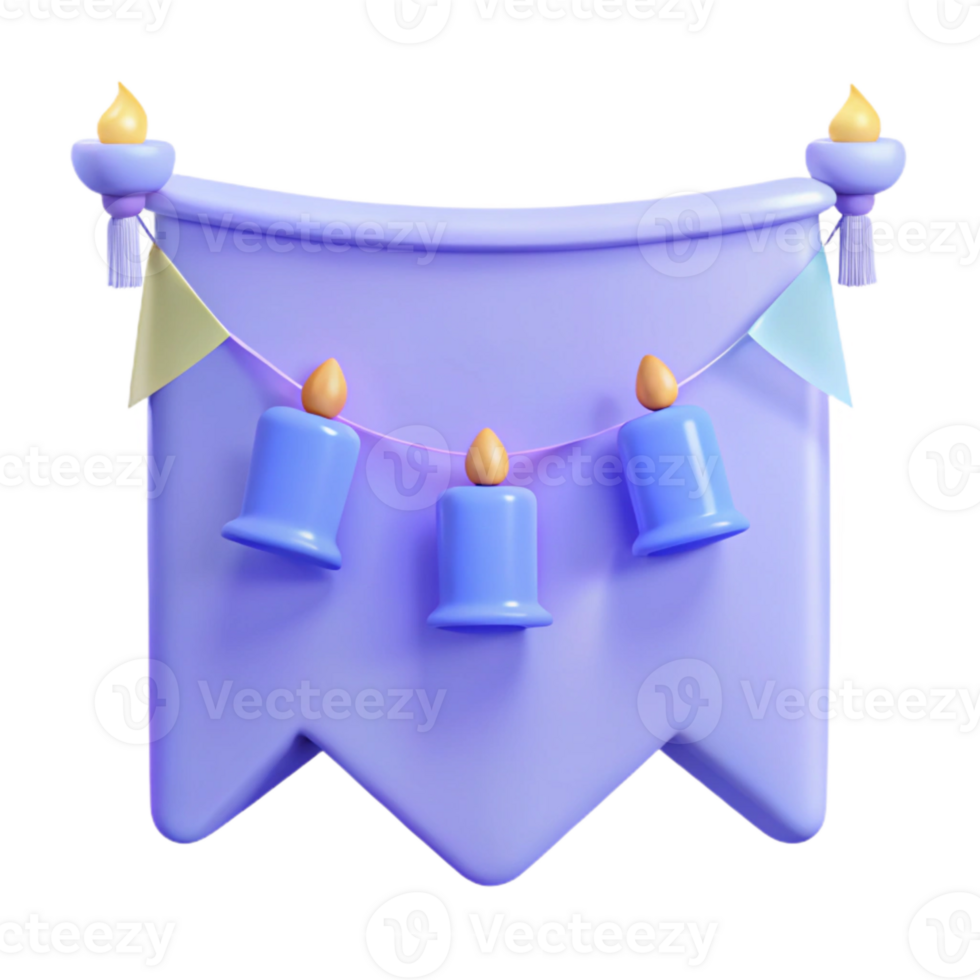 Purple Banner with Candles and Bunting png