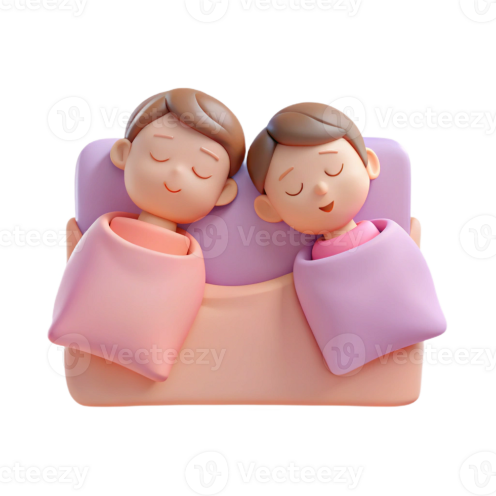 Sleeping Couple in Bed 3D Render png