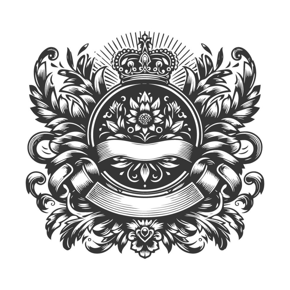 Vintage royal crest with crown and ribbon vector