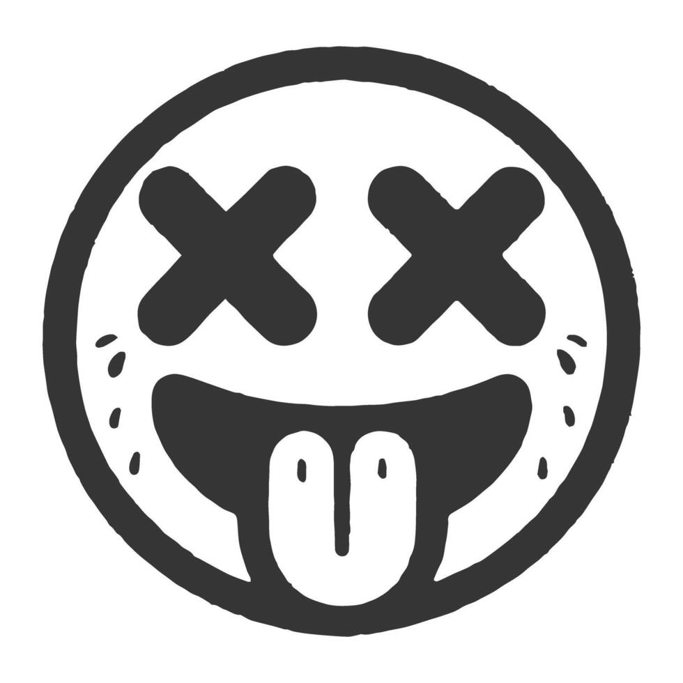 A black and white emoji with a tongue sticking out vector