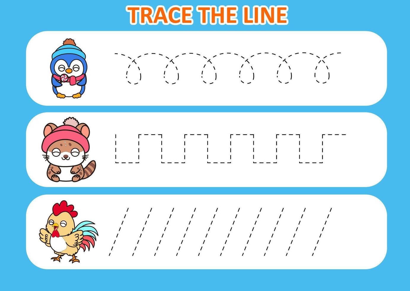 trace the line cute animal . game for kids vector