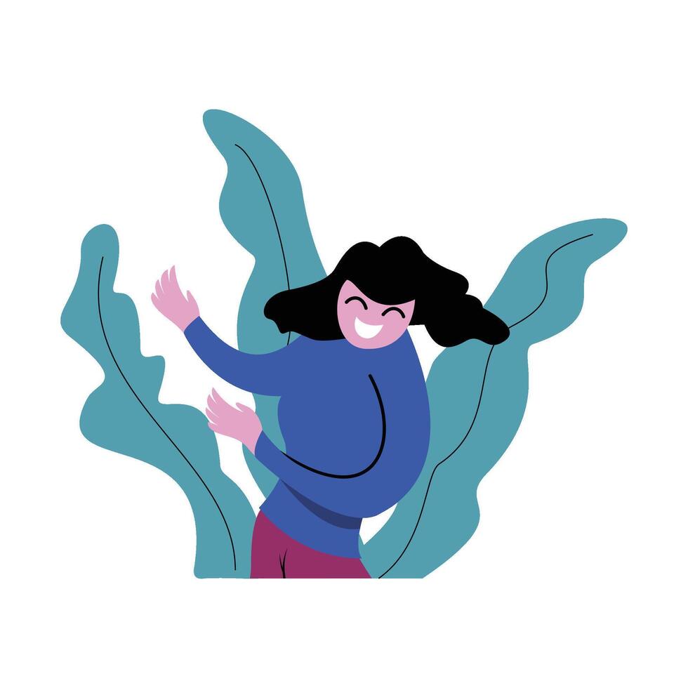 a woman is standing in front of a plant vector