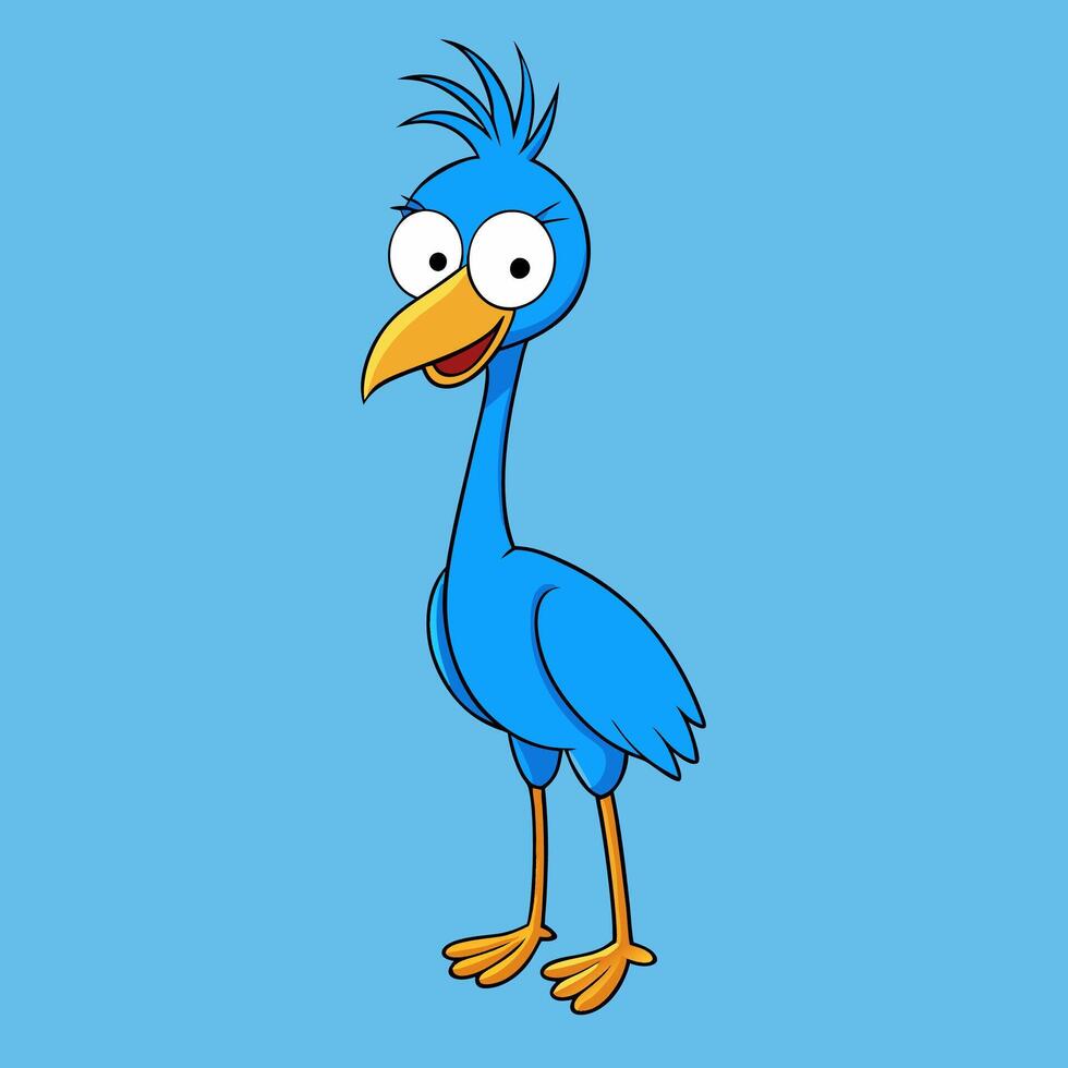 Cute Cartoon Blue Bird with Big Beak Fun Animal Design for Illustrations and Logos vector