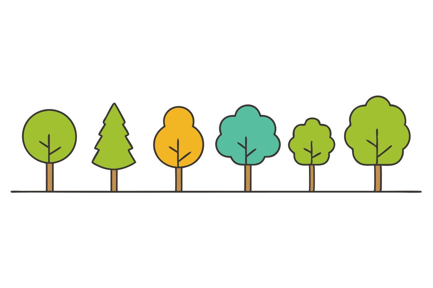 Colorful Line Drawing of Trees with Different Hues for Nature Art Lovers vector