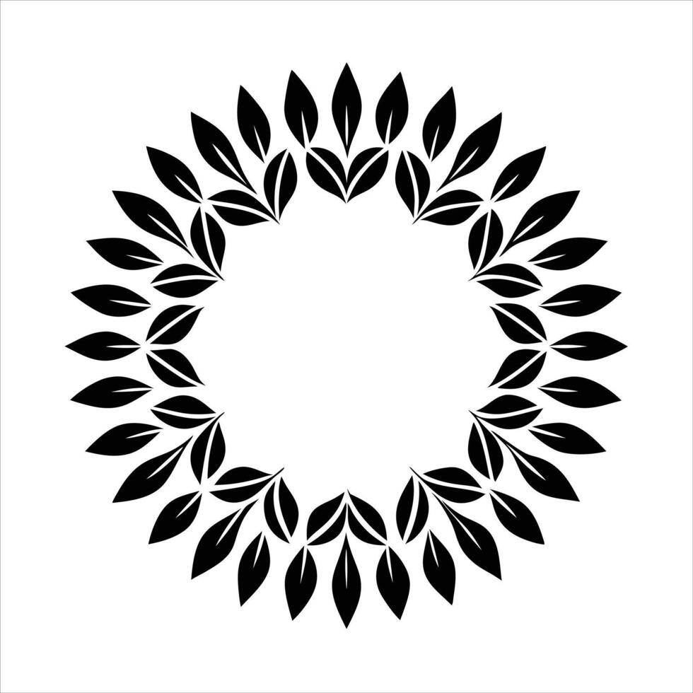 A black and white circular design with leaves vector