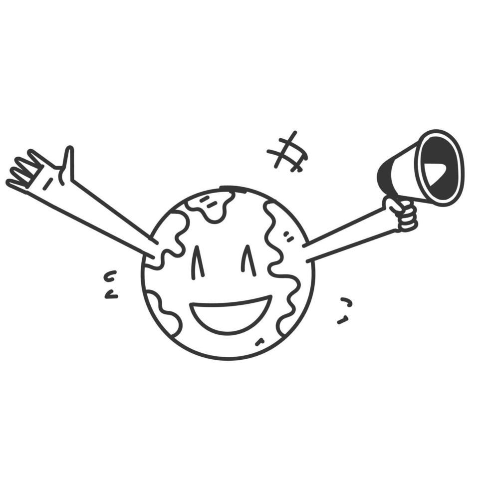 a cartoon earth with arms up in the air and megaphone vector