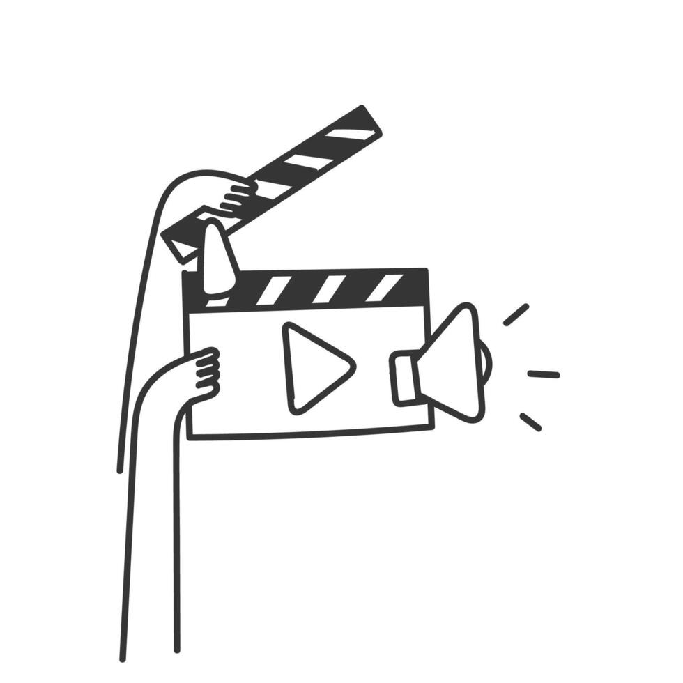 a hand holding a movie clapper and pointing to it vector