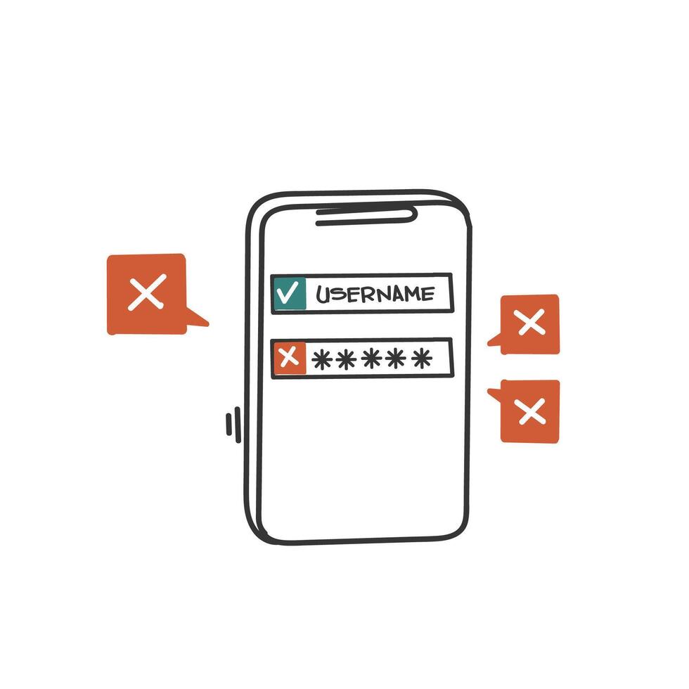 a phone with a check mark next to it symbol for wrong password vector