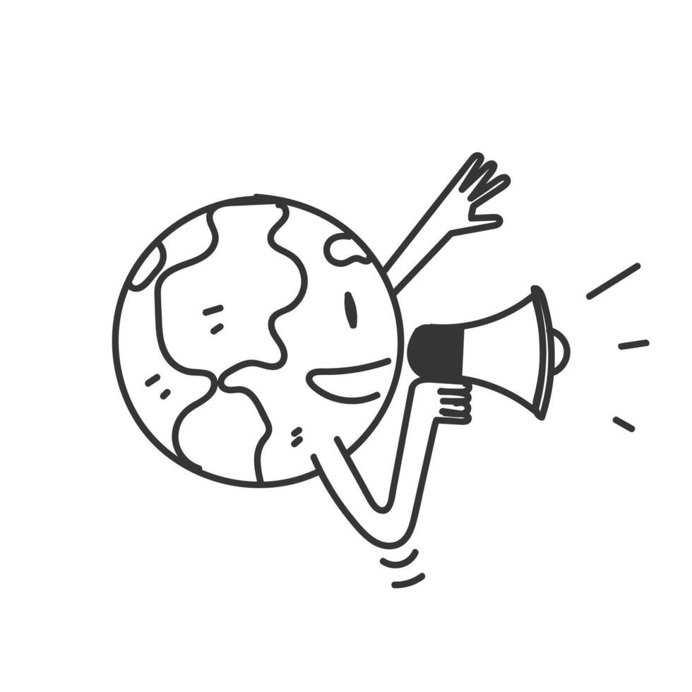 a cartoon earth with a megaphone and a globe vector