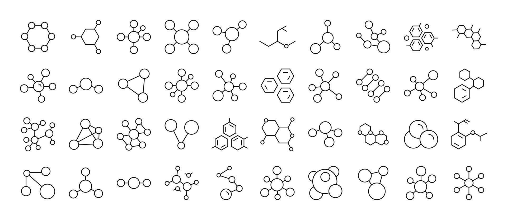 Chemistry Simple Linear Illustrations. Contains Icons of Atom and Chemical Compounds that Can Be Used for Design of Cards, Posts, Apps, Wen Sites vector