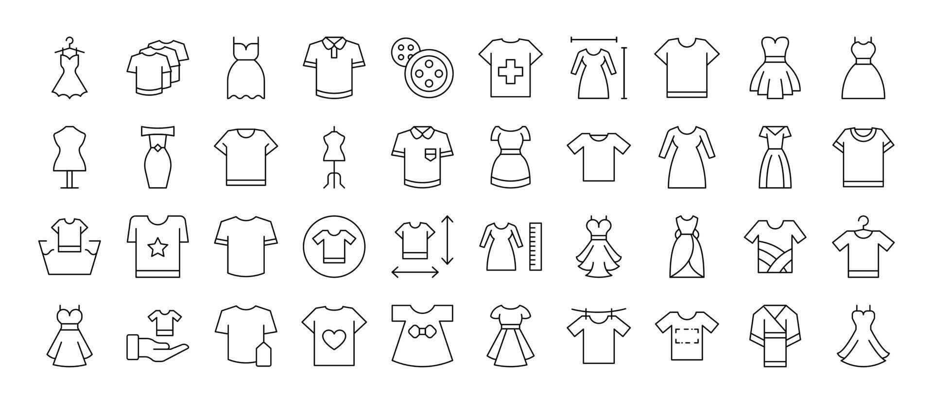 Dresses and T Shirts Outline Simple Linear Image Collection. Editable Stroke. Suitable for Web Sites, Books, Cards, Apps vector