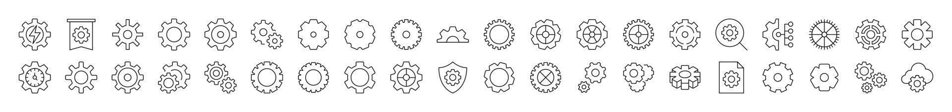Mechanism and Settings Line Icon Set. Modern Collection for Design, Web Sites, Apps, Cards. Contains Linear Images of Gear vector