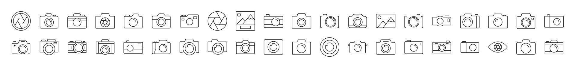 Photo Line Icon Set. Modern Collection for Design, Web Sites, Apps, Cards. Contains Linear Images of Camera vector