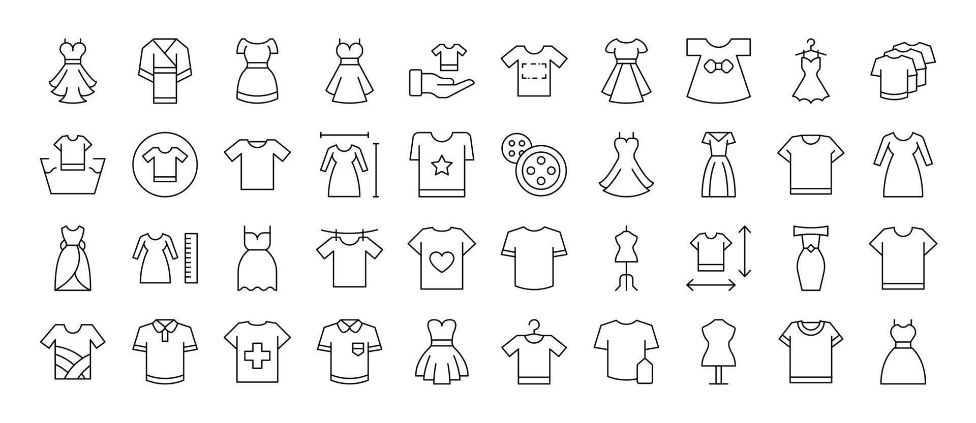 Dresses and T Shirts Collection of Thin Icons. Editable Stroke. Suitable for Web Sites, Books, Cards, Apps vector