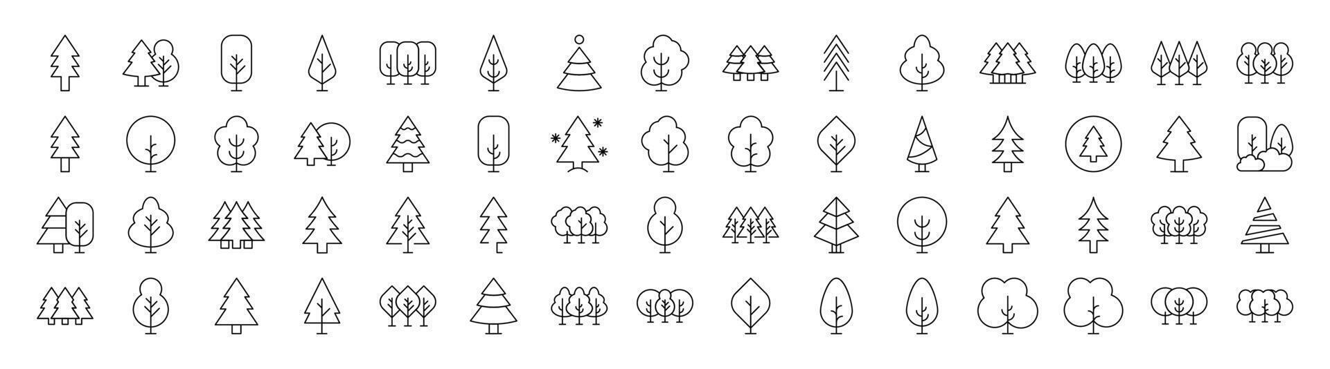 Tree and Forest Line Icon Bundle. Modern Collection for Design, Web Sites, Apps, Cards. Contains Linear Images of Deciduous and Coniferous Trees vector
