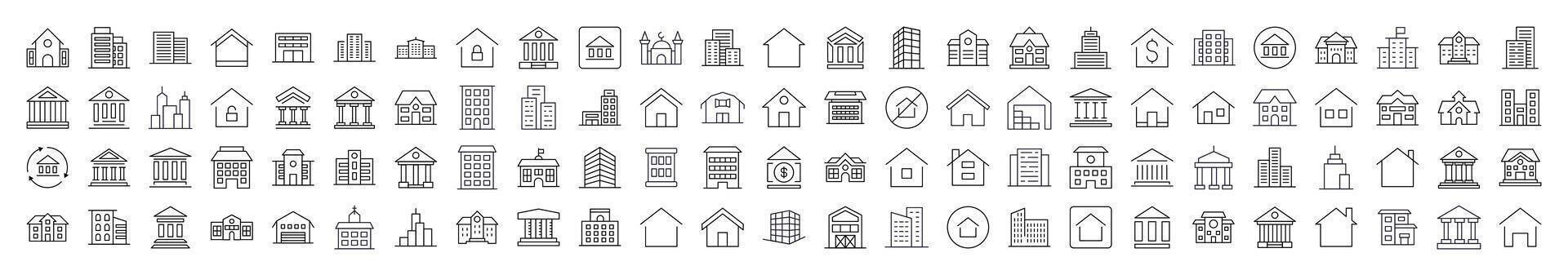 Different Constructions Line Icon Collection. Editable Stroke. Minimalistic Linear Pictogram for Design of Cards, Apps, Banners, Posts vector