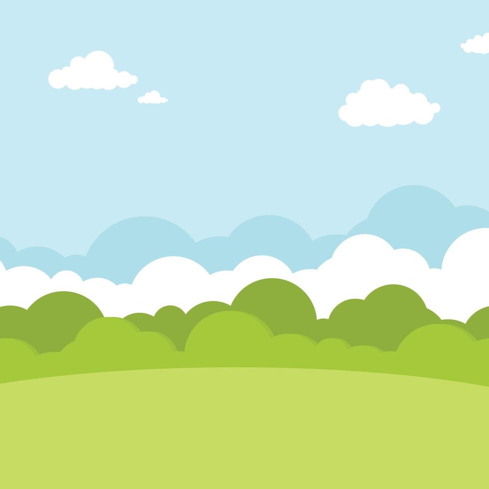 Flat garden landscape background. Summer landscape with green hill on background. Green field illustration vector