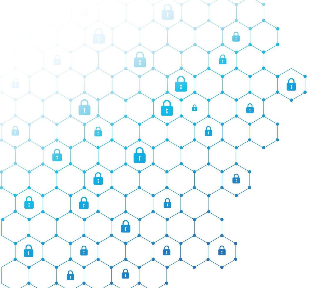 Global Network Security Pattern With Padlock and Hexagon technology Isolated on White background. Concept of Data Protection and Internet Security vector