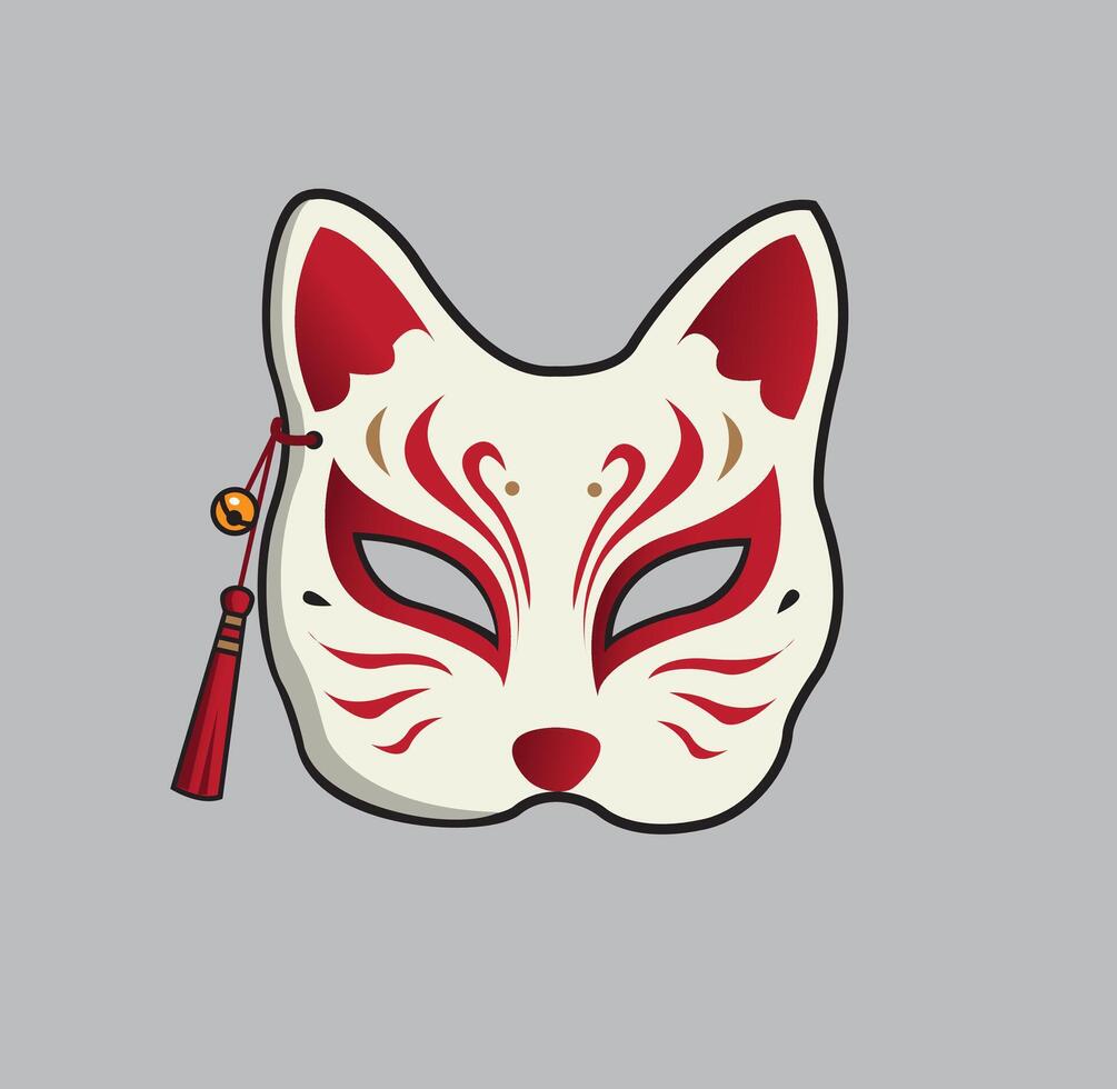 Japanese demon cat mask flat illustration vector