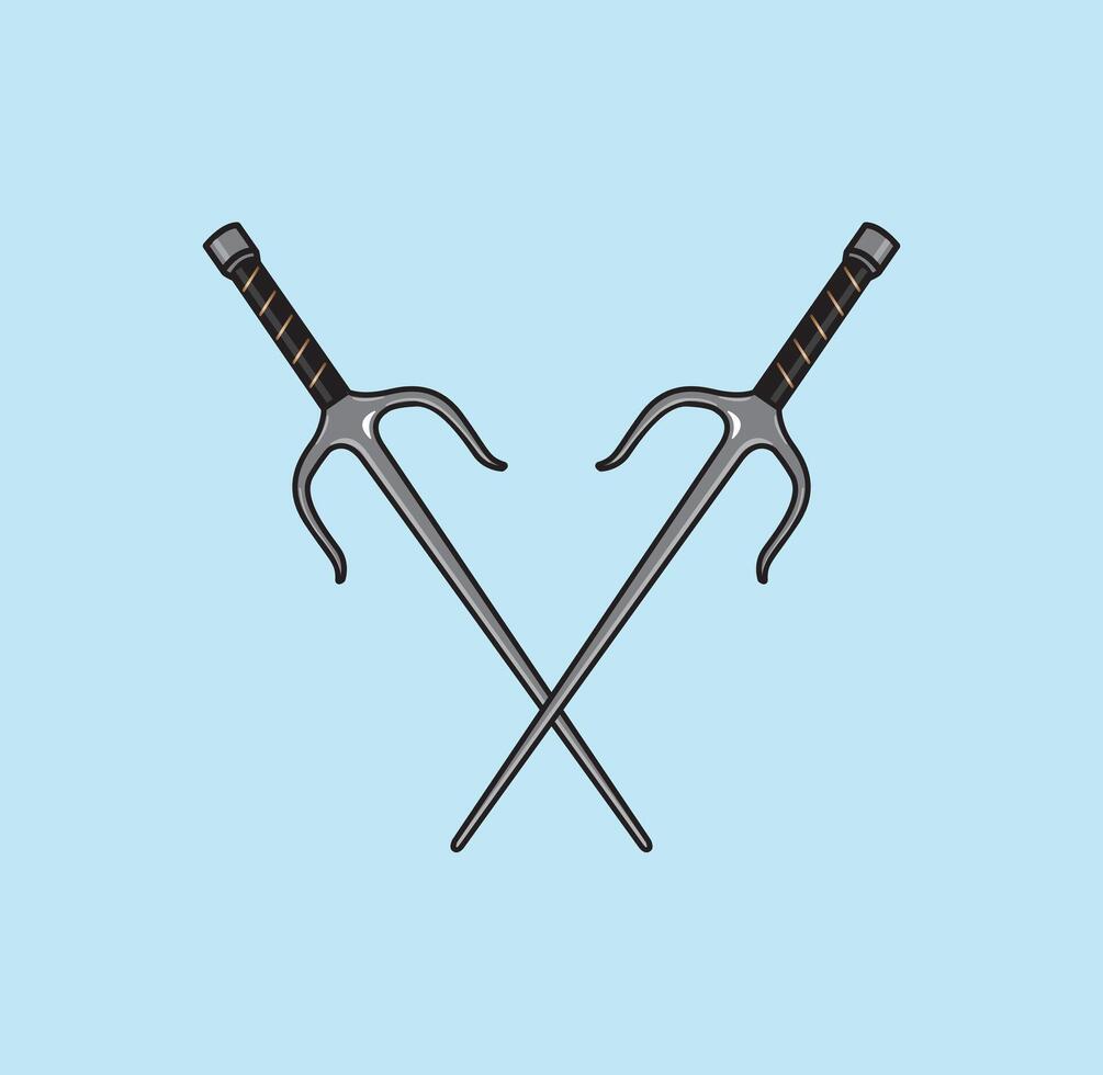Vintage two crossed sai weapons style illustration vector