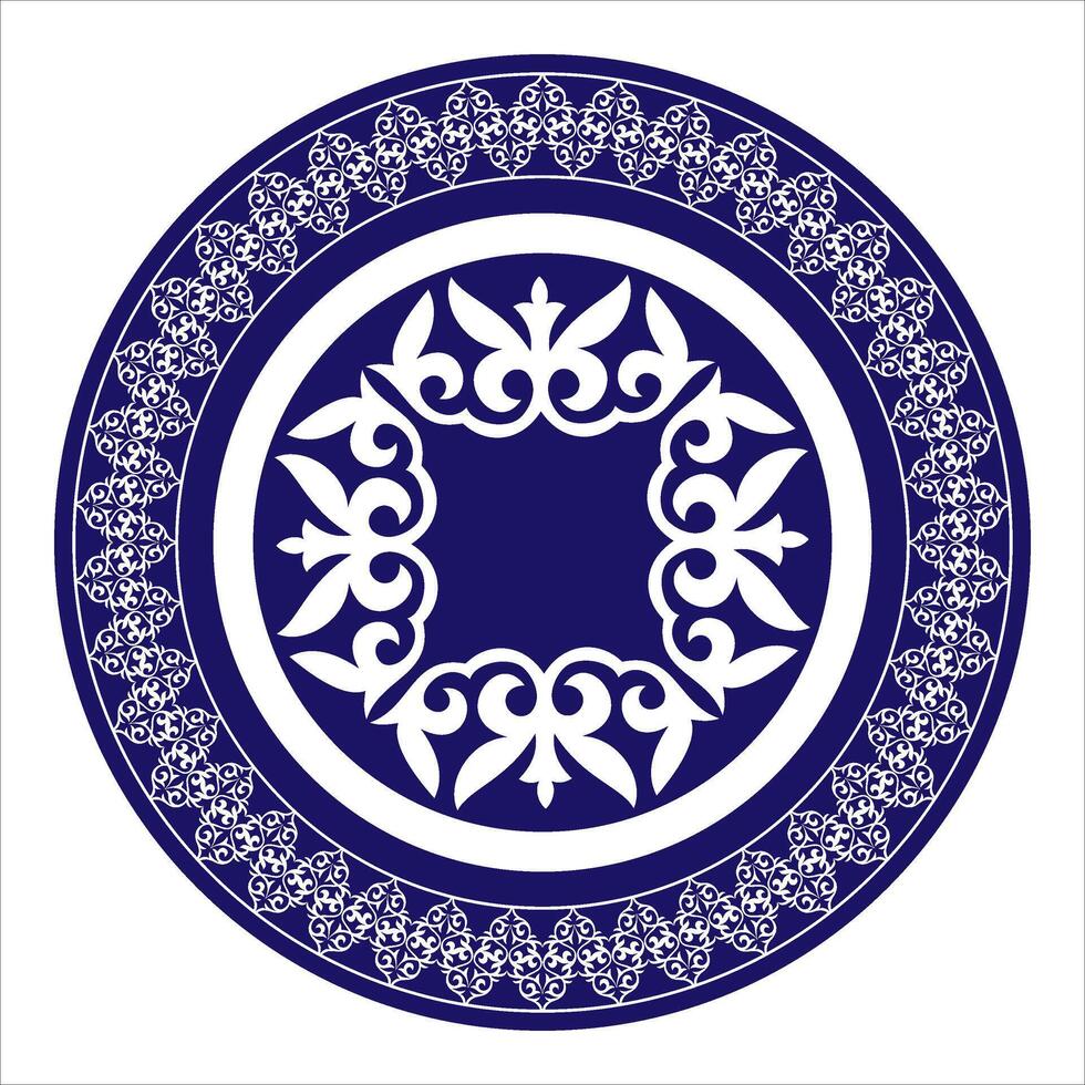 Blue white plate with lace design. Beautiful round frame arabesque. Vintage, ethnic frame with arabesques EPS. Pattern frame for round surfaces, household utensils, textiles, embroidery vector