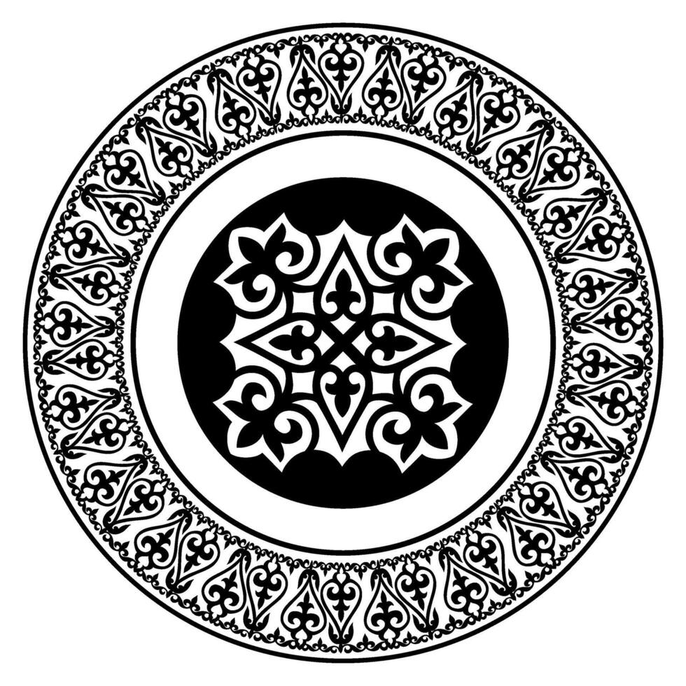 Traditional round pattern of Kazakh. Ancient Turkic ornaments. Yurt. House of nomads. Round national pattern of the peoples of the great steppe. Kazakh folk pattern shanyrak. Ethno style. vector
