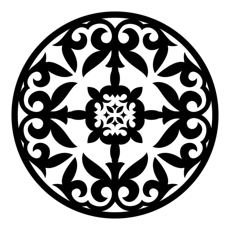 Round Frame, workpiece for your design. Ethnic frame with arabesques. Ornamental elements and motifs of Kazakh, Kyrgyz, Uzbek, national Asian decor for plate, textile and print design. EPS vector