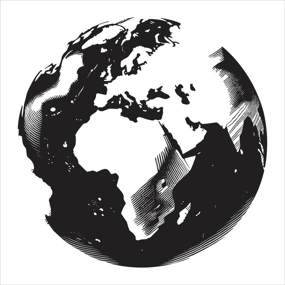 World Maps, Earth Globe Ecology Concept. Earth And World Map Icon Black And White Outline Line Art Illustrations vector