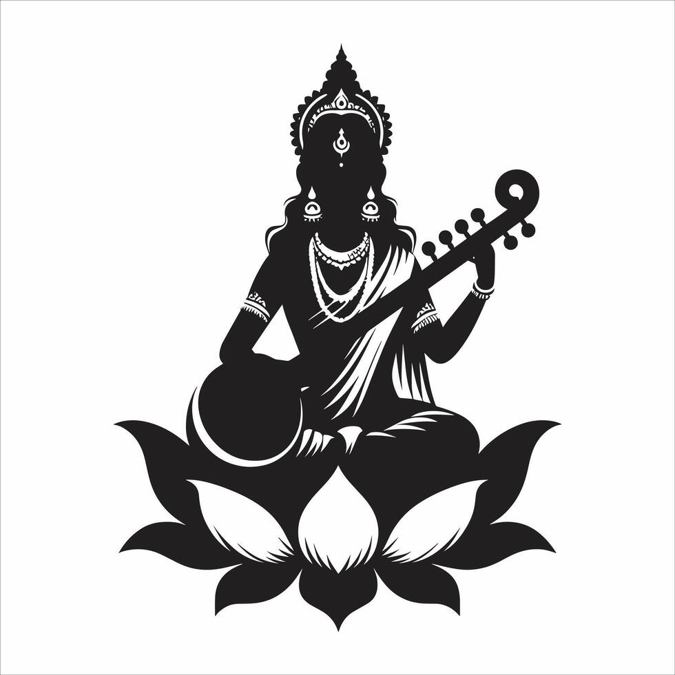 Vasant Panchami Festival, Maa Saraswati isolated, Indian Festival Vasant Panchami Illustration, Vasant panchami With Saraswati Veena And Books vector