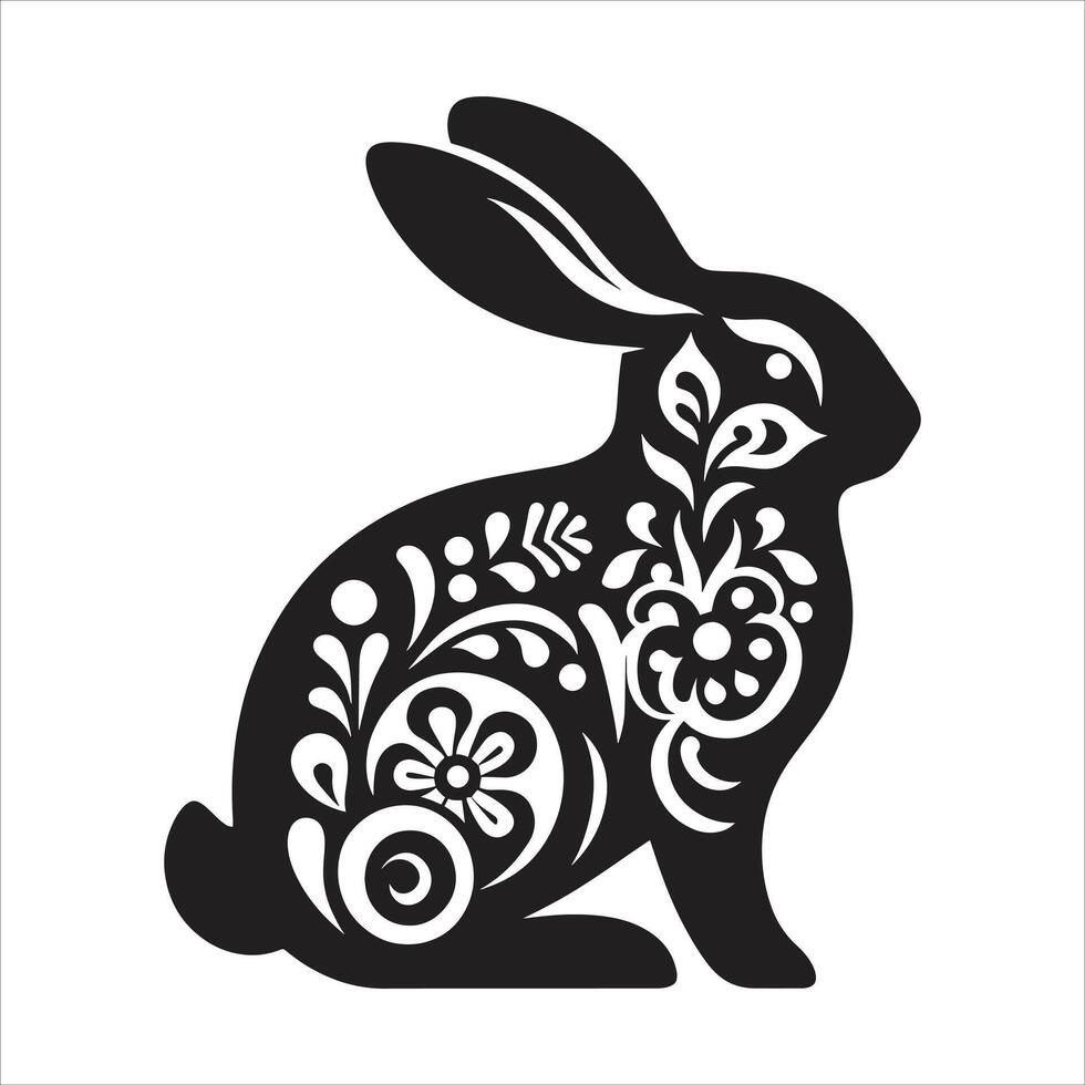 Happy Chinese New Year of Lunar New Year Rabbit Zodiac Sign Black And White Cartoon Illustration vector