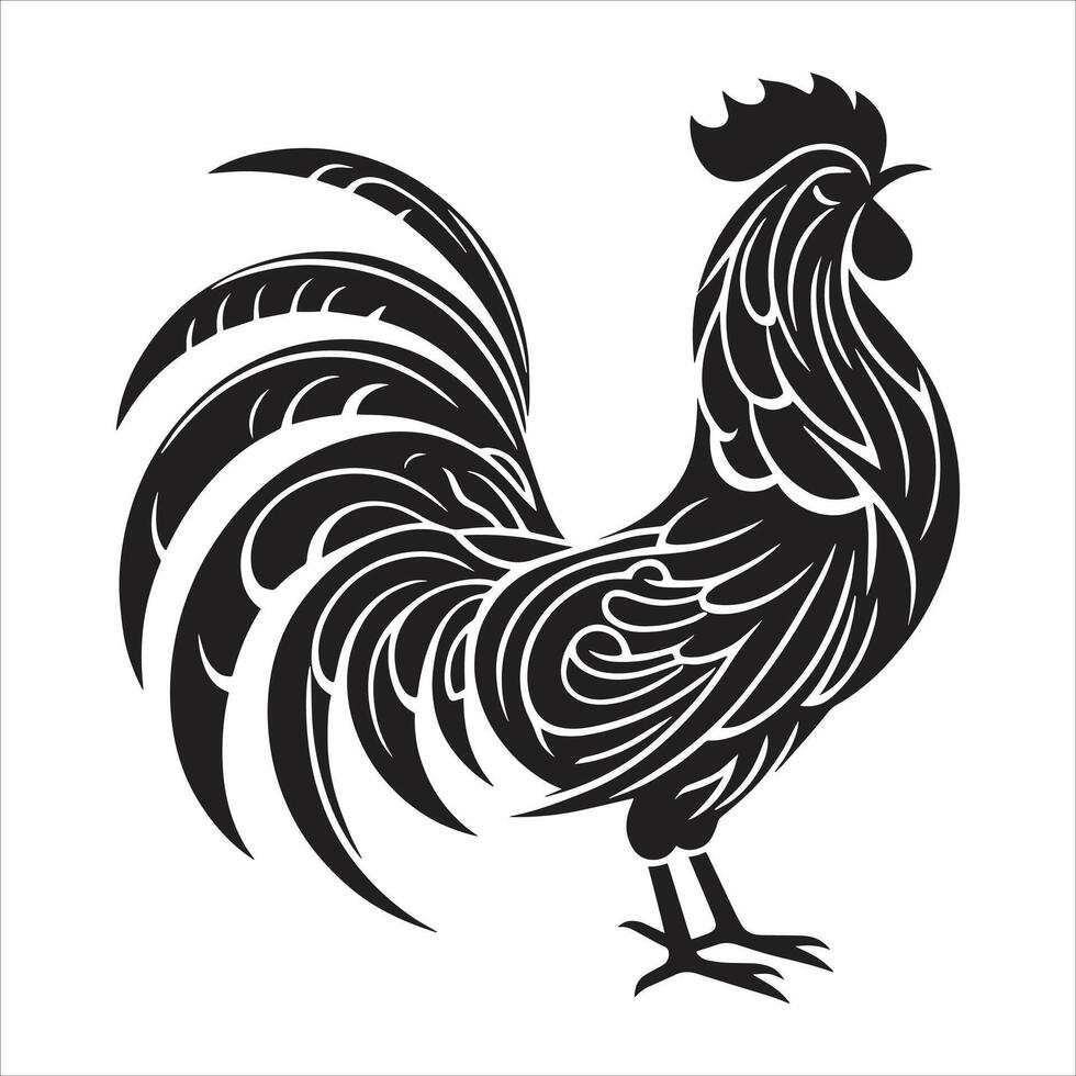 Happy Chinese New Year Chinese Zodiac Sign Rooster Icon Black And White Isolated Illustration On White Background vector