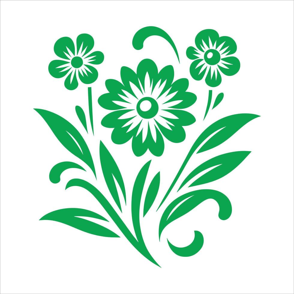Green Flowers Illustration On White Background vector