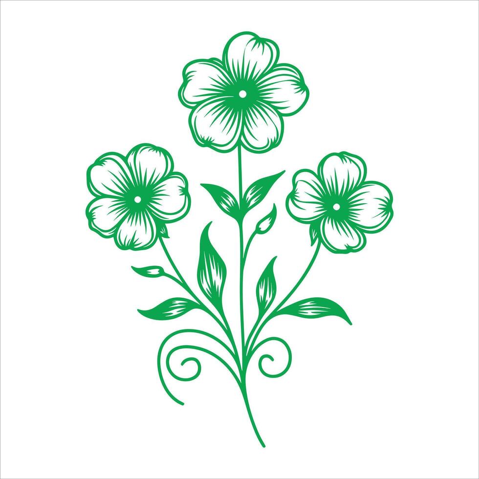 Illustration Of The Flower And Leaf , Green Flower And Lead Illustration On White Background vector