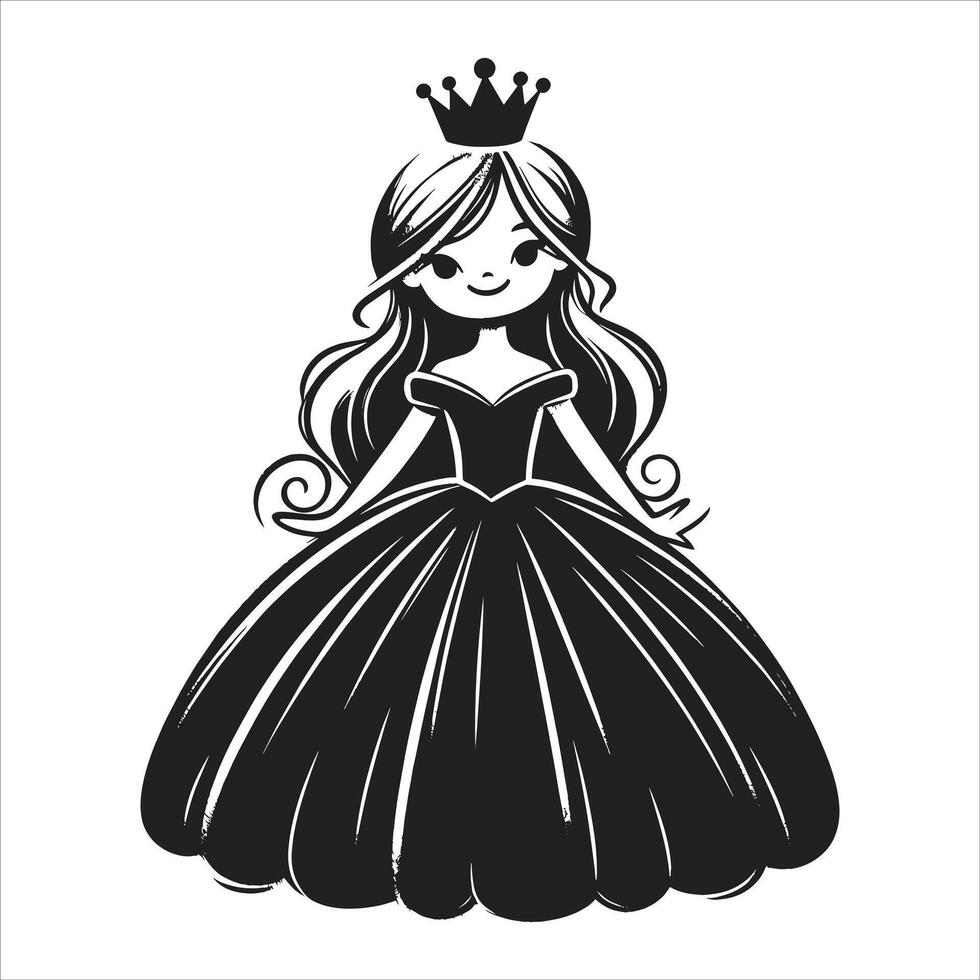 Little Princess Long Curly Hair With A Small Crown illustration On White Background vector