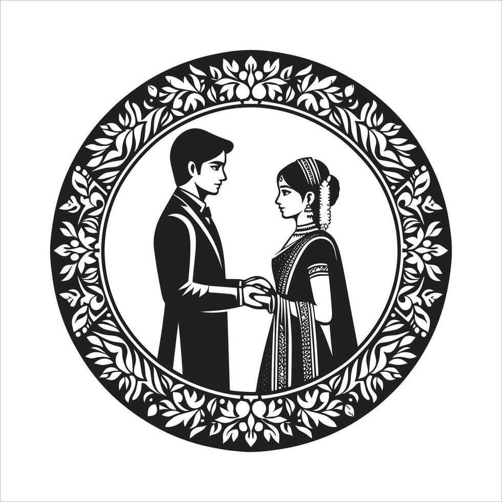 Indian Wedding Symbol Groom And Bride Clip Art Line Art Drawing Hindu Wedding Card Dulha Dulhan Image vector