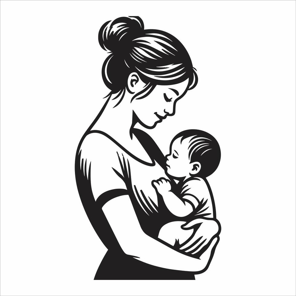 Mother holding her child, Mother Baby Drawing For Mother's Day Design Silhouette Illustration vector