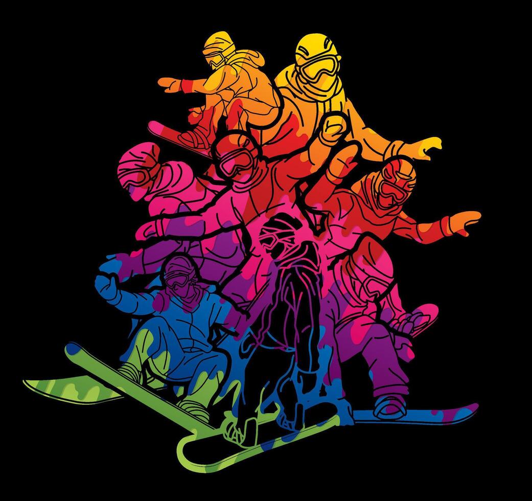 Graffiti Extreme Sport Snowboard Players Snowboarder Mix Action Cartoon Graphic vector