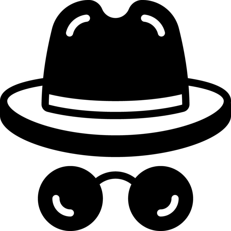 Solid black icon for hat and glasses vector