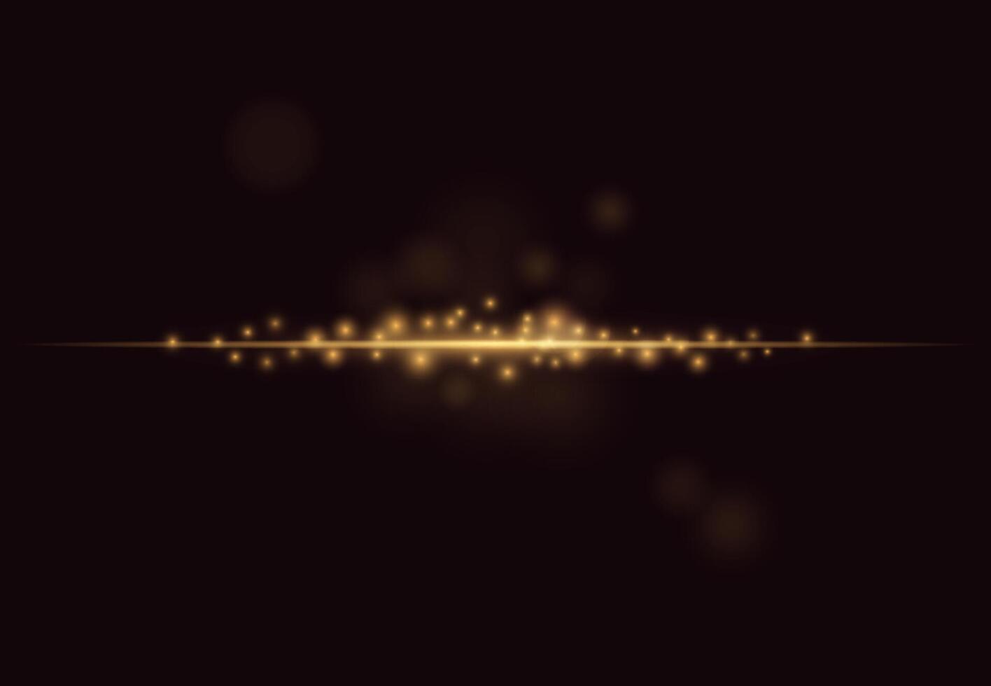 Abstract golden beam on dark background with glare. Golden glow effect. vector
