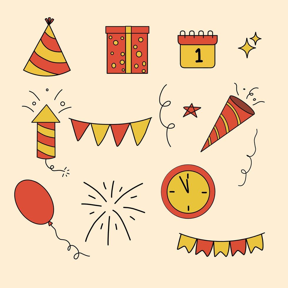 New year theme. Confetti, balloon and gift illustration vector