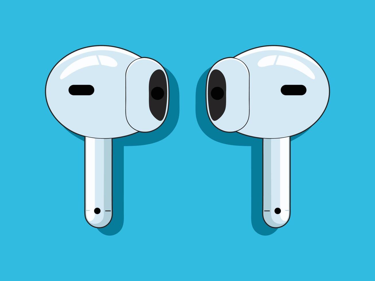 Modern Wireless Earbuds Illustration on Blue Background vector