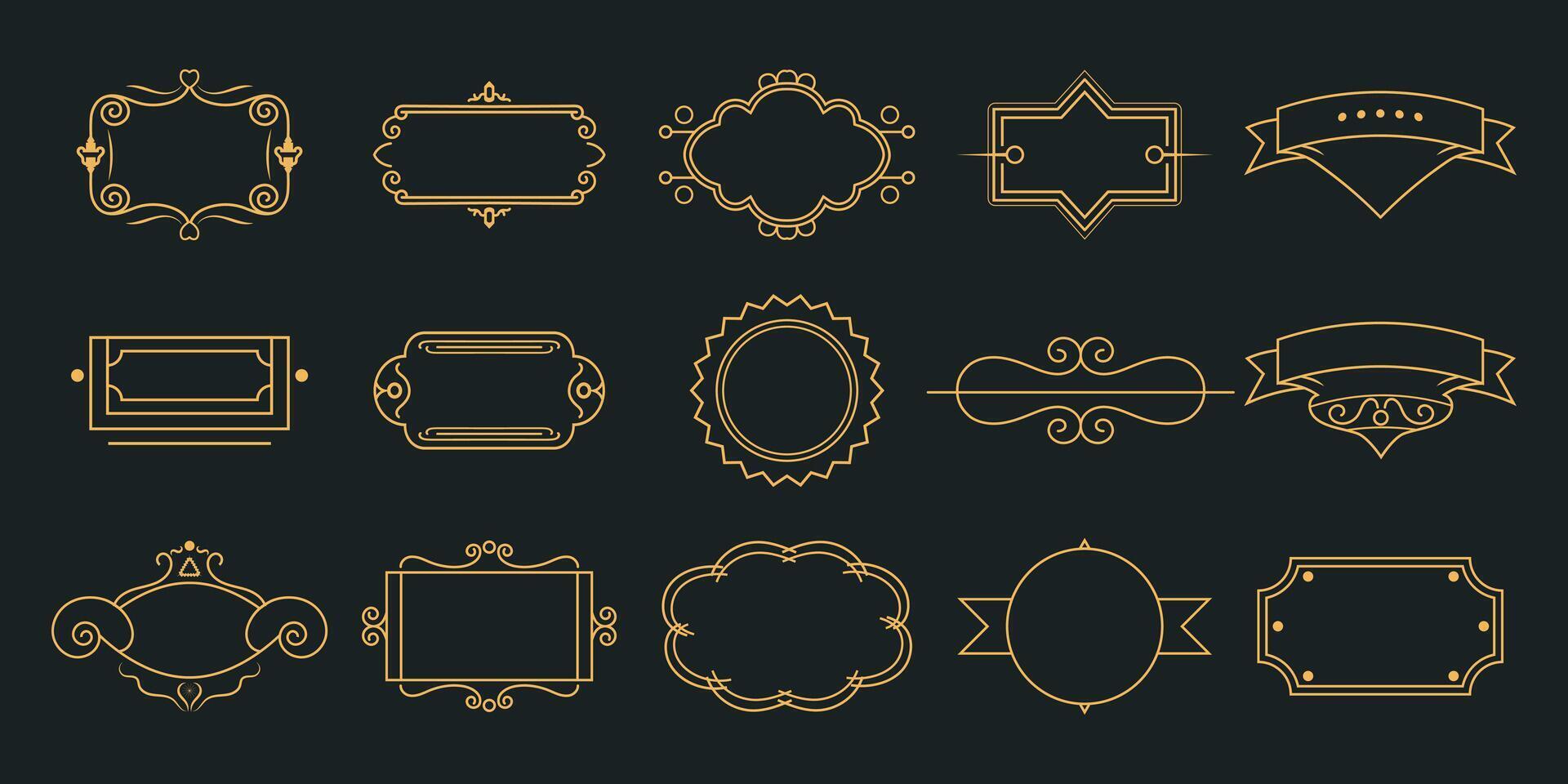 Set of Elegant Vintage Frame and Border Designs in Gold Outline Style vector