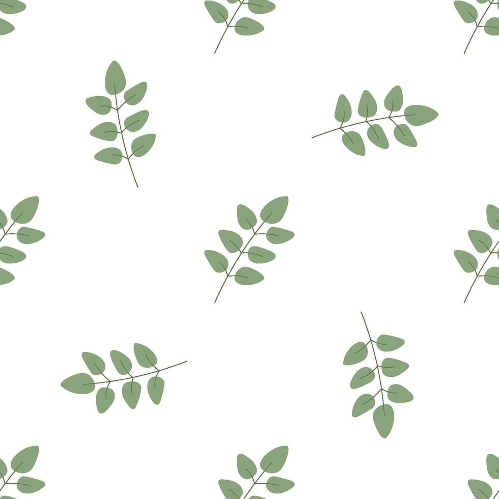 Plant seamless pattern with a hand-drawn twig with leaves. vector