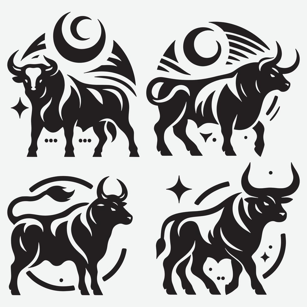 Artistic Bull Silhouette Collection for Modern Graphic Artists vector