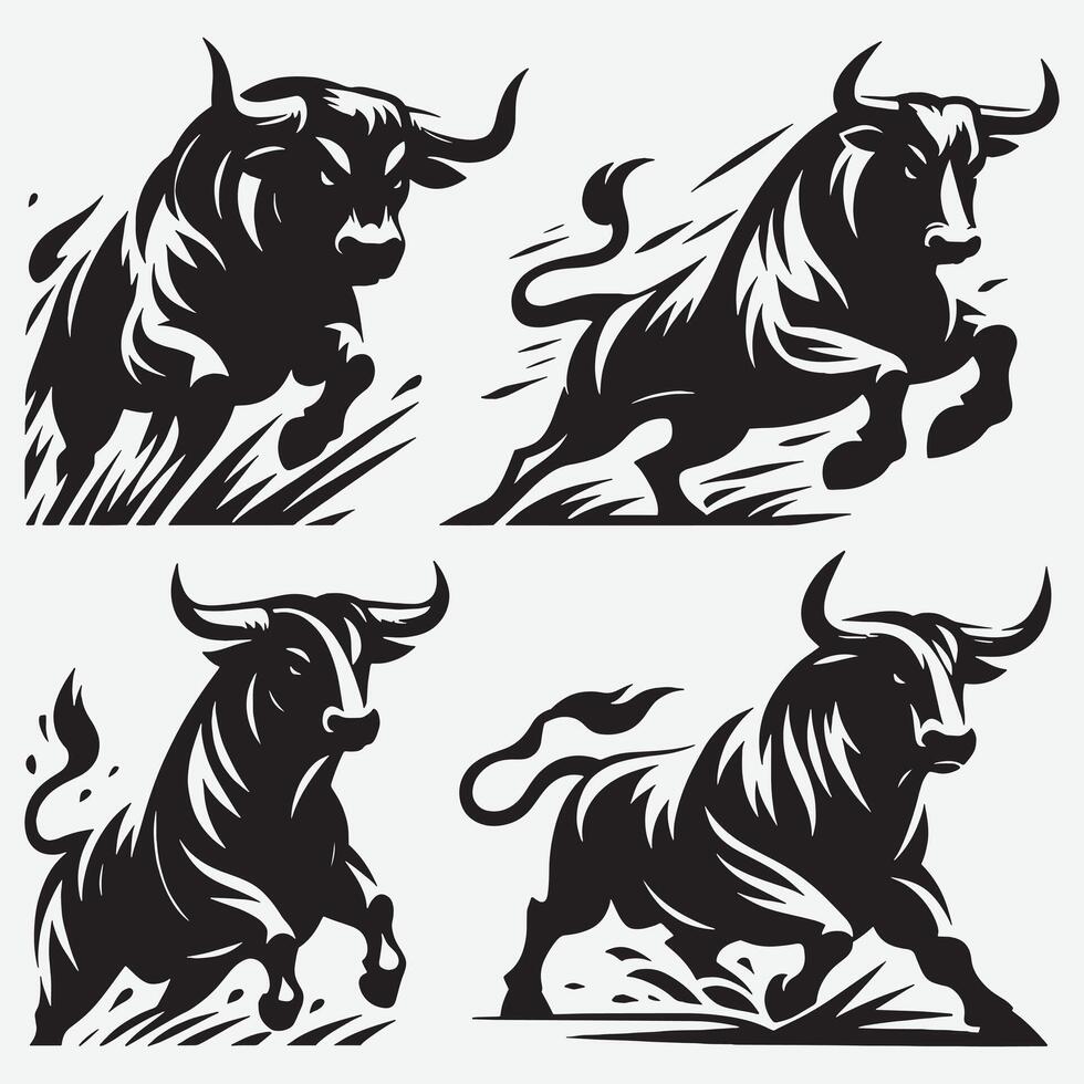 Elegant Bull Silhouette Designs for Exceptional Visual Communications vector