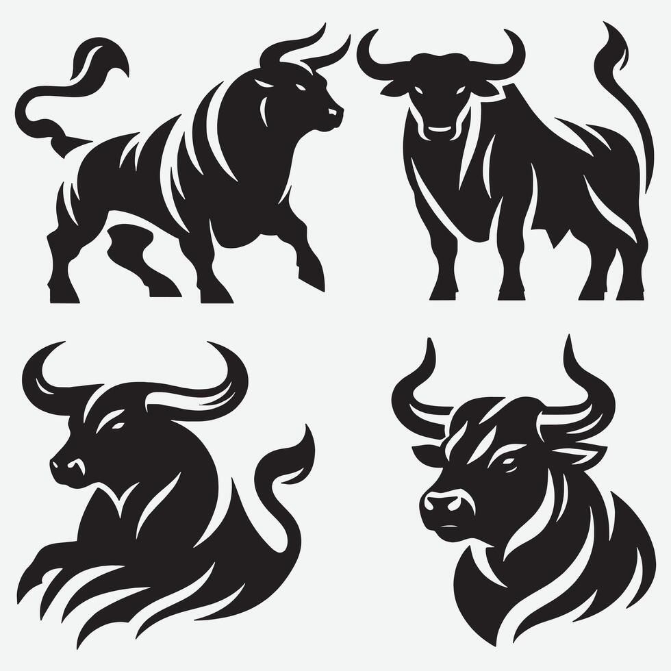 Dynamic Bold Bull Line Art Illustrations for Unique Branding vector
